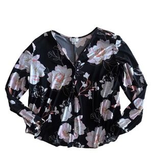 Y2K Jaclyn Smith Collection Women XL Floral V-Neck Long Sleeve Blouse Top